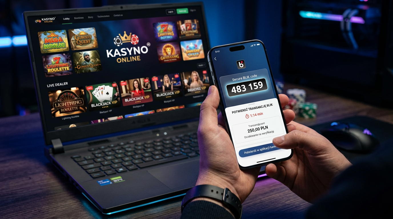 Nowoczesna płatność BLIK w kasynie online na smartfonie i laptopie